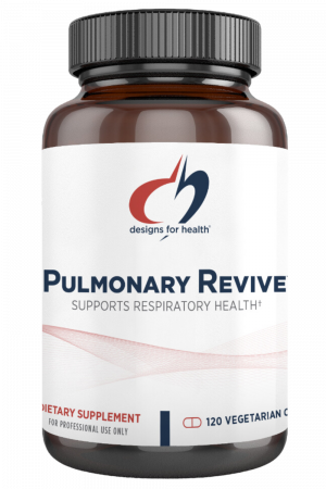 A bottle of Pulmonary Revive dietary supplement.