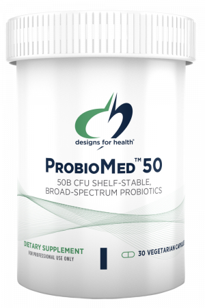 A bottle of ProbioMed 50 dietary supplement.