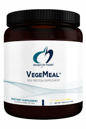 A bottle of VegeMeal dietary supplement.