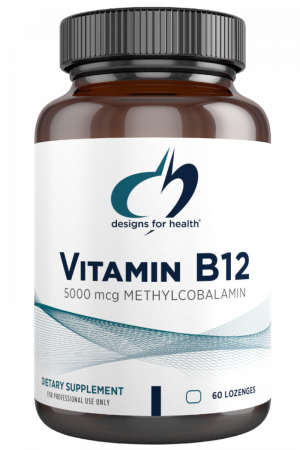 A bottle of Vitamin B12 dietary supplement.