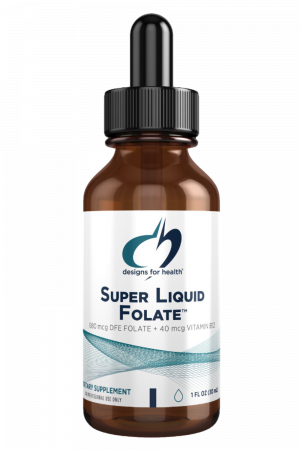 A bottle of Super Liquid Folate dietary supplement.