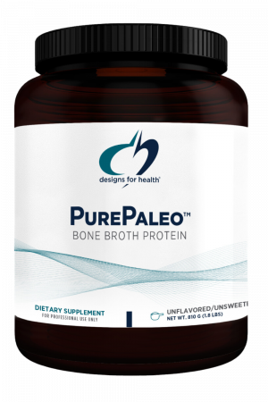 A bottle of PurePaleo Bone Broth Protein dietary supplement.