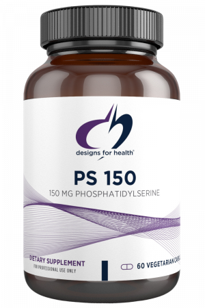 A bottle of PS 150 dietary supplement.