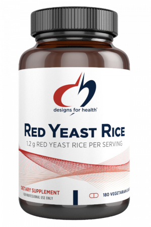 A bottle of Red Yeast Rice dietary supplement.