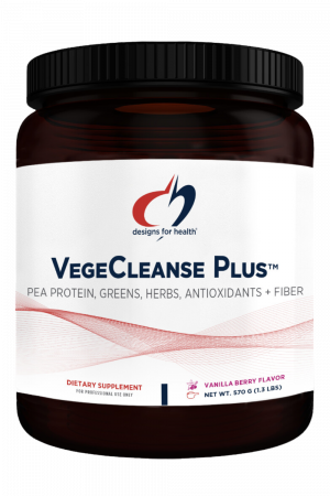 A bottle of VegeCleanse Plus dietary supplement.