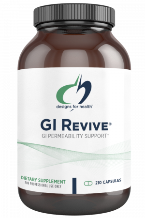 A bottle of GI Revivedietary supplement.