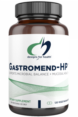 A bottle of Gastromend-HP dietary supplement.