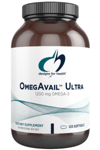 A bottle of OmegAvail Ultra dietary supplement.