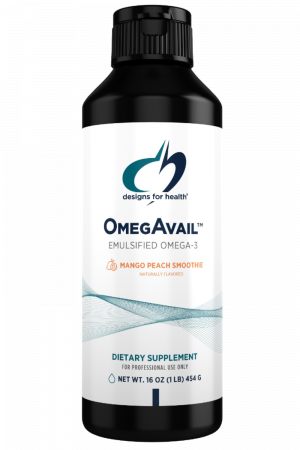 A bottle of OmegAvail dietary supplement.