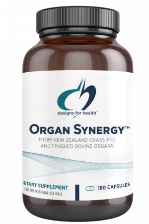 A bottle of Organ Synergy dietary supplement.