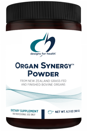 A bottle of Organ Synergy Powder dietary supplement.