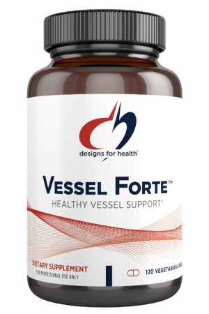 A bottle of Vessel Forte dietary supplement.