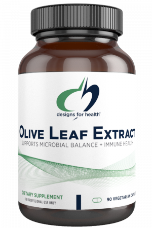 A bottle of Olive Leaf Extract dietary supplement.