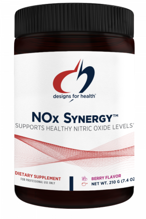 A bottle of NOx Synergy dietary supplement.