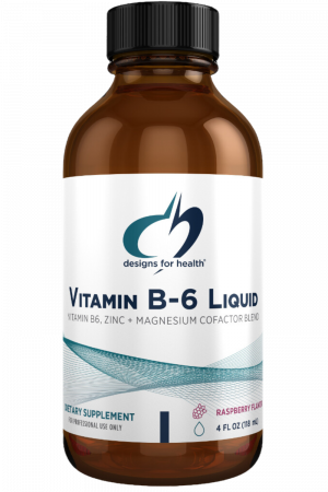 A bottle of Vitamin B-6 Liquid dietary supplement.