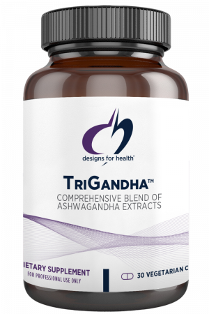 A bottle of TriGandha dietary supplement.