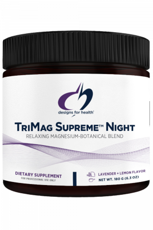 A bottle of TriMag Supreme Night dietary supplement.