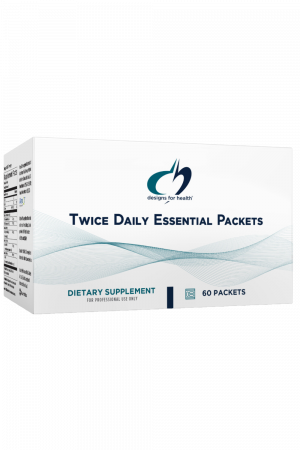 A box of Twice Daily Essential Packets dietary supplement.