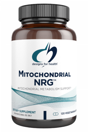 A bottle of Mitochondrial NRG dietary supplement.