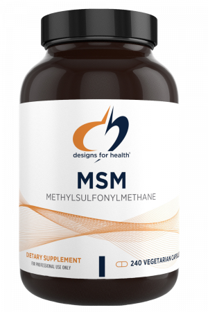 A bottle of MSM dietary supplement.