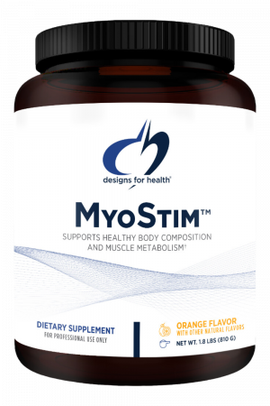 A bottle of MyoStim dietary supplement.