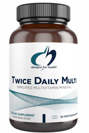 A bottle of Twice Daily Multi dietary supplement.