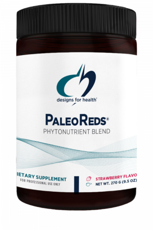 A bottle of PaleoReds dietary supplement.
