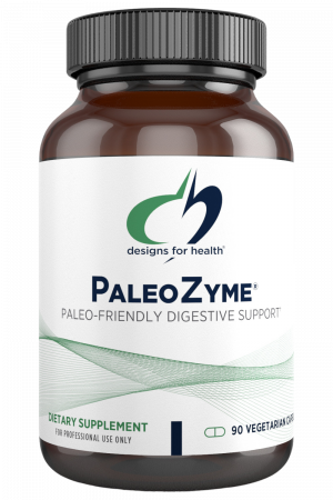 A bottle of PaleoZyme dietary supplement.