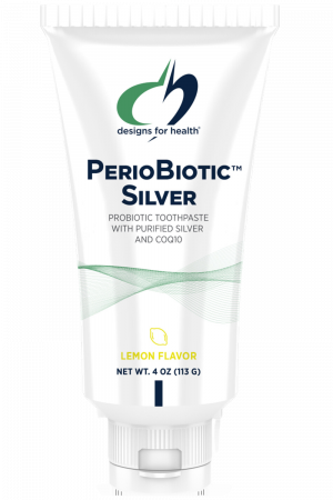 A tube of PerioBiotic Silver toothpaste.