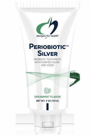 A tube of Periobiotic silver toothpaste.