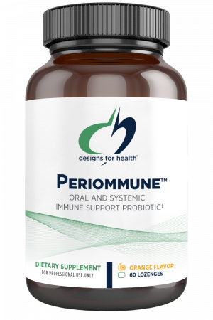 A bottle of Periommune 100 dietary supplement.