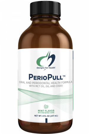 A bottle of PerioPull 100 dietary supplement.