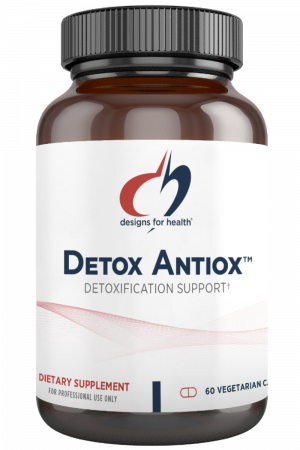 A bottle of Detox Antiox dietary supplement.