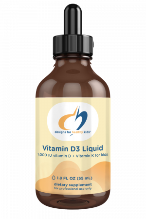 A bottle of Vitamin D Liquid dietary supplement.