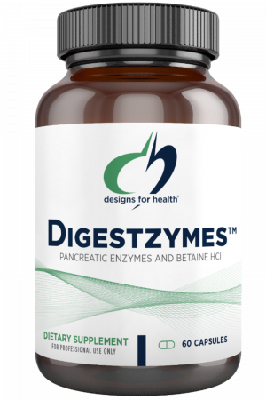 A bottle of Digestzmes dietary supplement.