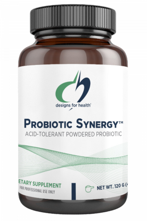 A bottle of Probiotic Synergy dietary supplement.