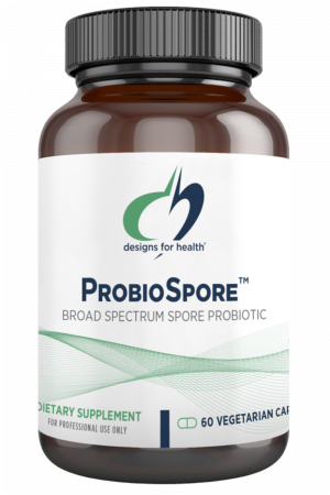 A bottle of ProbioSpore dietary supplement.