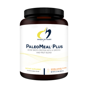 A bottle of PaleoMeal Plus dietary supplement.