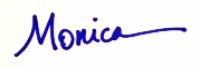 Monica's signature in blue ink.